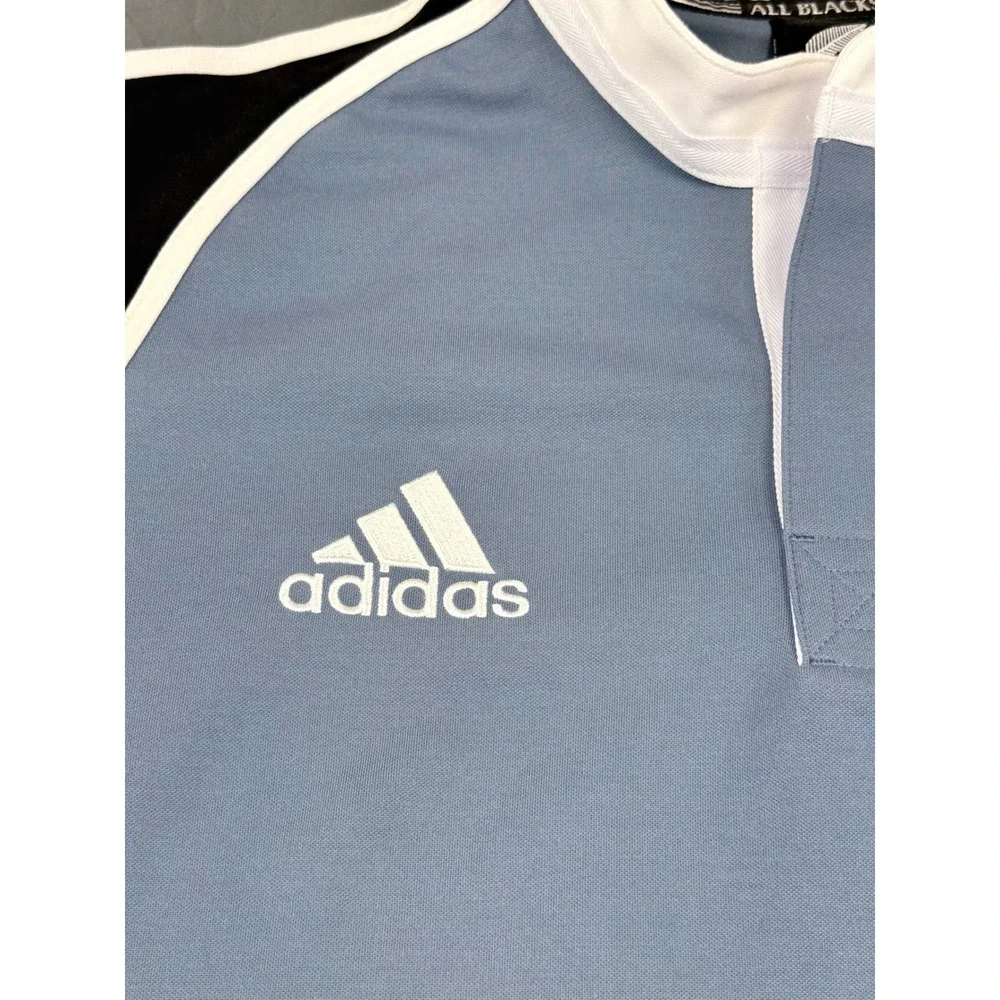 Vintage‎ Adidas New Zealand All Blacks Rugby Polo Shirt Blue Black Mens 2XL 2002
